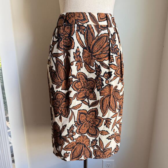 Jones New York Vintage Floral Skirt Brown & Cream Rayon Blend Size 10 - Picture 2 of 6